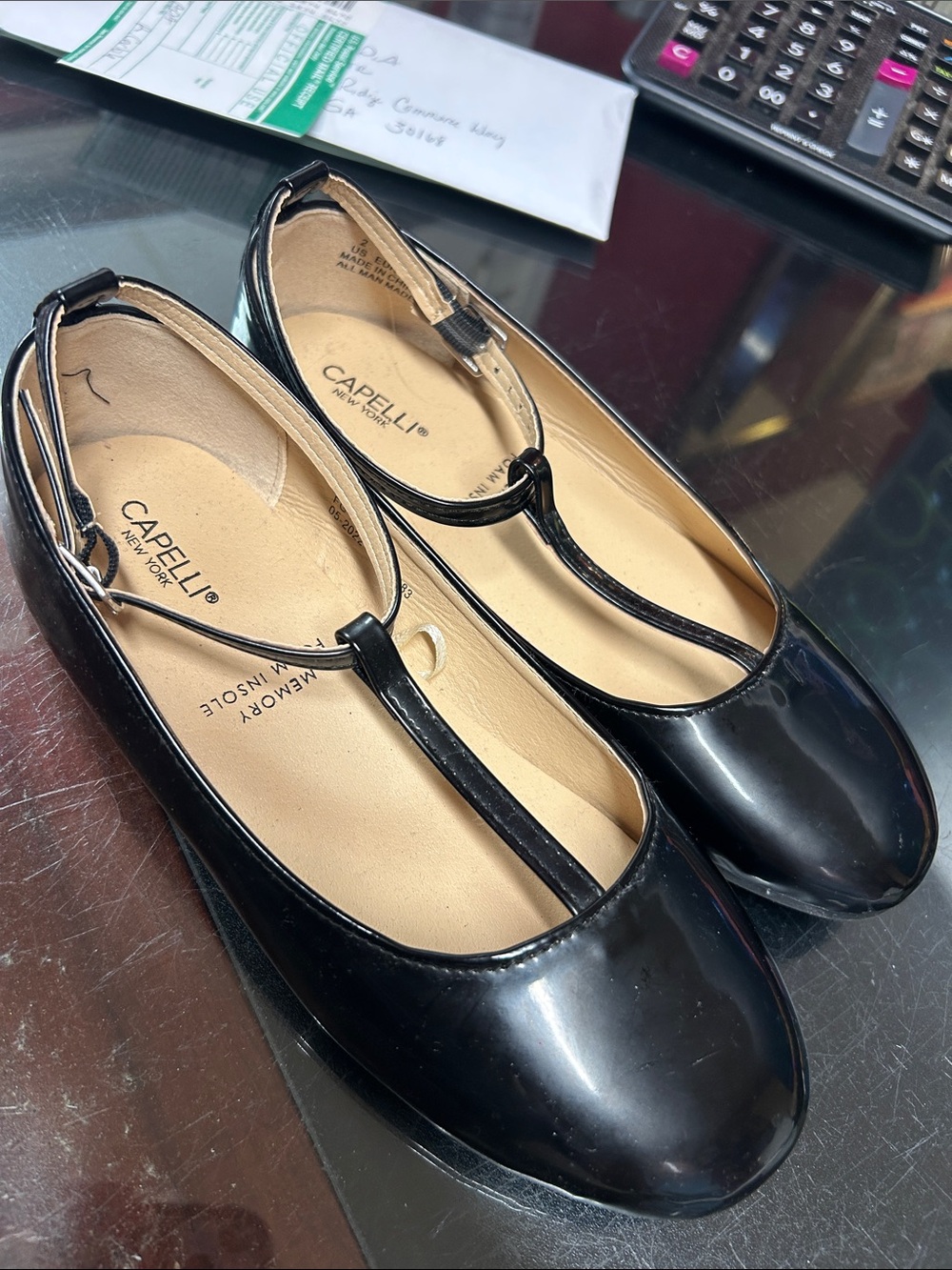 Capelli of New York Black Patent T‑Strap Ballet Flats size 2 girls